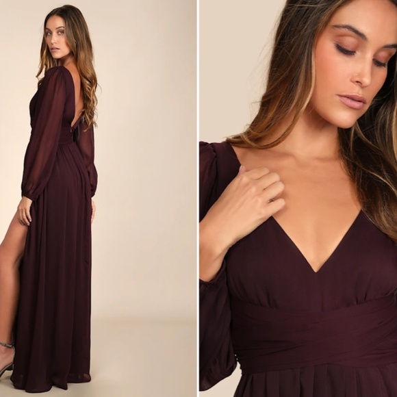 LULU's Sexy Elegant Long Sleeve Romantic Flowy Bridesmaid Wedding Formal Gown - Picture 6 of 7